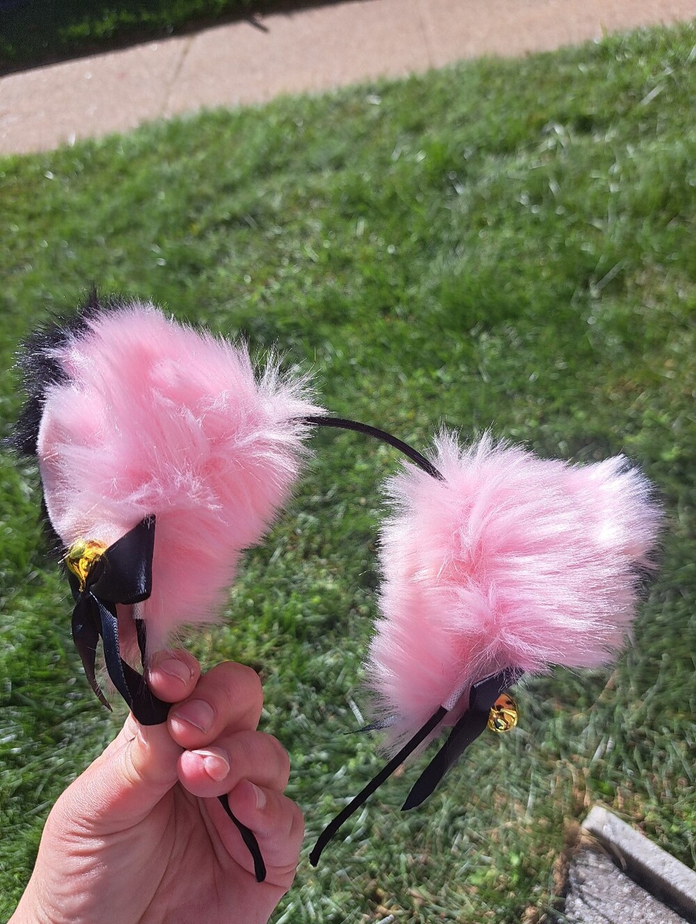 Pink Faux Fur Cat Ears WITH BELLS Headband